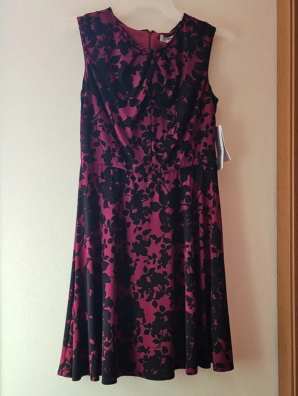 Sleeveless Plum Floral Midi Dress with Black Print